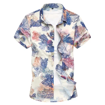 2019. gadā, Vīriešiem, Jaunas Vasaras Havaju brīvdienas Puse Īsām piedurknēm krekli modes ziedu iespiesti Hip hop vīriešu ikdienas krekls 5XL 6XL 7XL