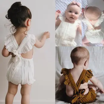 2019 Jaunu Cute Kdis Baby Meitenes Savirmot Backless Romper Jumpsuit Kokvilnas Jaundzimušā Vasara Zīdainis, kas Ikdienas Apģērbs Apģērbs 3Colors Karstā