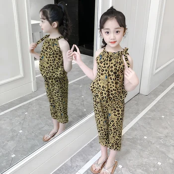 2019 Meiteņu Apģērbu Komplekti, Šifons Leopard Apakškrekli & Šorti 2 Gab. Vasaras Karikatūra T-Krekli Meitenēm Bērniem Tērpiem 4 5 6 7 9 11 Gadiem