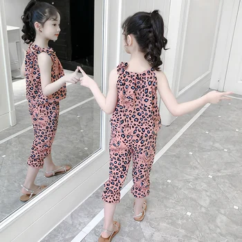 2019 Meiteņu Apģērbu Komplekti, Šifons Leopard Apakškrekli & Šorti 2 Gab. Vasaras Karikatūra T-Krekli Meitenēm Bērniem Tērpiem 4 5 6 7 9 11 Gadiem