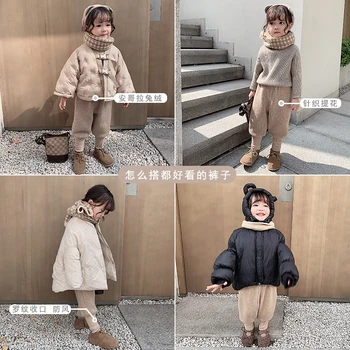 2019 ziemas new baby meitenes modes zaudēt thicking siltu adījumu žakarda garas bikses bērniem samta tīrtoņa krāsu bikses