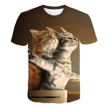 2020 Atdzist Jaunu T-kreklu bērnu 3d T krekls Drukas divas kaķis ar Īsām Piedurknēm Vasaras Topi, t-veida, funny T krekls zēnu un meiteņu topi