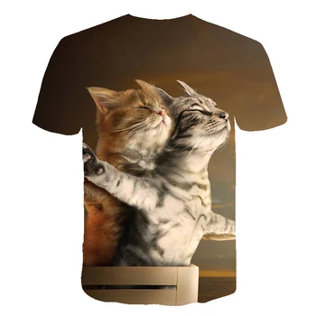 2020 Atdzist Jaunu T-kreklu bērnu 3d T krekls Drukas divas kaķis ar Īsām Piedurknēm Vasaras Topi, t-veida, funny T krekls zēnu un meiteņu topi