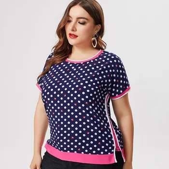 2020. gada Vasaras mamma apģērbu ar Īsām piedurknēm Šifona T-krekls modes dāmas Vintage elegants Plus Lieluma Sieviešu Polka dot Topi