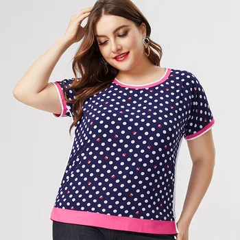 2020. gada Vasaras mamma apģērbu ar Īsām piedurknēm Šifona T-krekls modes dāmas Vintage elegants Plus Lieluma Sieviešu Polka dot Topi