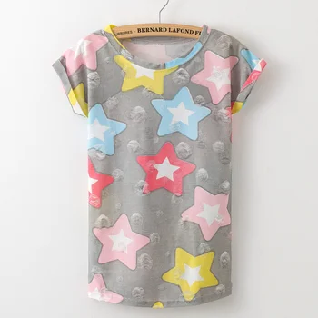 2020. gada Vasaras Modes Harajuku Caurumu T Krekls Dāmas Īsām Piedurknēm Melnā Zvaigzne Drukāt Vintage Gadījuma T-krekls O-veida Kakla Topi