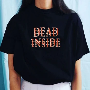 2020. gada Vasaras Sievietes Mirušo Iekšā T-Krekls Hipster Grunge Stils Black O-veida kakla vēstuli izdrukāt Tee Gothic Apģērbu