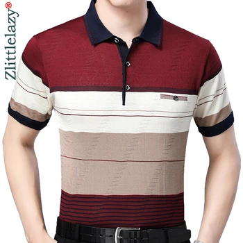 2020. gada Vasaras Īsām Piedurknēm Polo Tee Krekls Vīriešiem Gadījuma Kabatas Svītrains Vīriešu Apģērbu Polos Krekli Vīriešu Modes Slim Poloshirt 41303