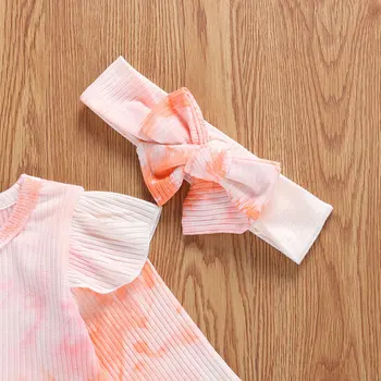 2020 Jaunu Bērnu Kaklasaites Krāsu Apģērbu Komplekts Jaundzimušā bērna Meitene Drēbes 3Pcs garām Piedurknēm Romper+Savirmot Bikses+Galvas stīpa