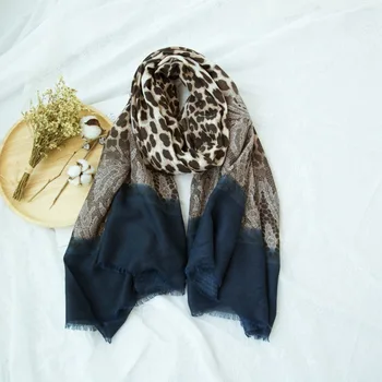 2020 Rudens Ziemas Ombre Mežģīnes Leopard Raibs Viskoze Lakatu, Šalli Modes Dāmas Printe Wrap Kakla Snood Pashmina Musulmaņu Hijab