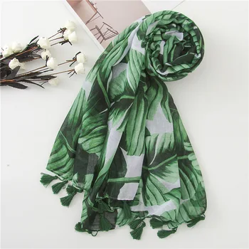 2020 Sieviešu Modes Zaļās Lapas Ziedu Pušķis Viskoze Lakatu, Šalli Spānija Luksusa Zīmolu Drukāt Pashmina Musulmaņu Hijab Sjaal 180*100 cm