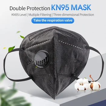 20pcs ffp2 KN95 Sejas Maska PM2.5 Aizsardzības 95% 5-Gulēja Filtrācijas Aizsardzības Masku Atkārtoti Black kn95 Putekļu Maskas Vārstu Respiratora