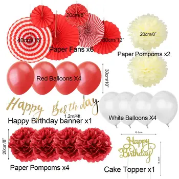 22pcs Red Dzimšanas dienas svinības Dekorēšanas Komplekts Happy Birthday Banner Lateksa Baloni Puses Cepuri Kūka Topper Grāmatu Fani Pirmā Rozete