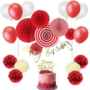 22pcs Red Dzimšanas dienas svinības Dekorēšanas Komplekts Happy Birthday Banner Lateksa Baloni Puses Cepuri Kūka Topper Grāmatu Fani Pirmā Rozete