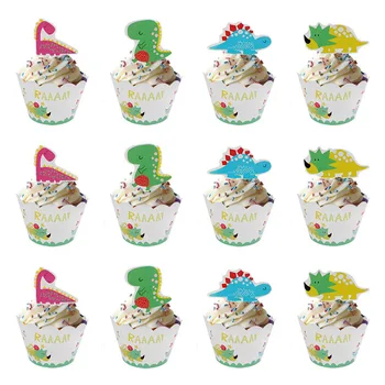 24pcs Dzimšanas dienu Dinozauru Puse Cupcake Toppers Wrapper Karikatūra Dzīvnieku Kūka Dekorēšanas Bērnu Dušas, Dzimšanas dienas Puse Rotājumi Zēns