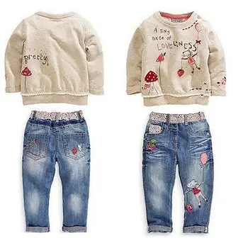 2gab bērniem, Bērnu Gadījuma Meiteņu Tops +Džinsa Džinsi Bikses Kopa Tērpiem Pavasara Rudens Drēbes
