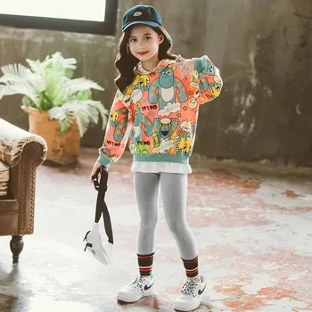 2GAB Bērnu Komplekti Jaunu meiteņu apģērbu Modes Pavasara Rudens garām Piedurknēm Karikatūra Komplekts T-krekli, sporta Krekli +Zeķes bērniem drēbes