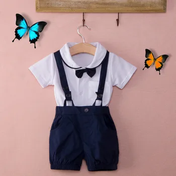 2gab Toddler Jaundzimušā bērna Drēbes, Uzstādīt Bērnu Zēniem Džentlmenis Tērpiem tauriņu Balts T-krekls, Krūšautlenču Bikses (Dungriņi) Bērniem Apģērbi