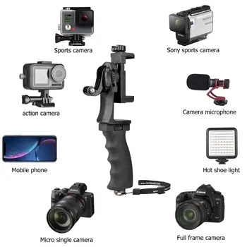 2in1 Ergonomisks Action Camera Roktura Viedtālrunis Klipu Stabilizators Roktura Stiprinājums Youtube Vlogger Video Holde Komplekts GoPro Sony