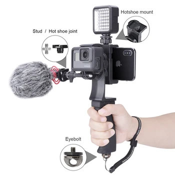 2in1 Ergonomisks Action Camera Roktura Viedtālrunis Klipu Stabilizators Roktura Stiprinājums Youtube Vlogger Video Holde Komplekts GoPro Sony