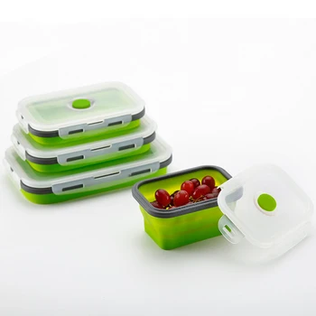 3/4 gabals, kas saliekams silikona pārtikas pusdienas kaste augļu salāti pārtikas uzglabāšanas kaste, konteiners galda ērti pusdienas kaste