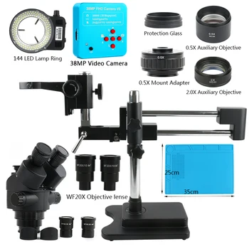3,5 X 7X 45X 90X Dubultā Boom Stand Tālummaiņas Vienlaicīgi Fokusa Trinokulara Stereo Mikroskopu+38MP Kamera Mikroskopu Rūpniecības PCB Remonts