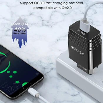 3.A Fsat Uzlādes USB Lādētāju Ātri QC 3.0 Mobilo Telefonu Lādētājs Samsung S21 Huawei Xiaomi 10T C Tipa Kabeli, ES UK Plug Adapte