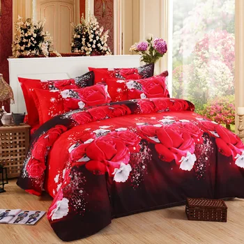 3d attīstās sarkanu rožu romantisku gultasveļas komplekts karalis, karaliene dvīņu izmēra gultas veļas komplekts
