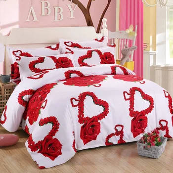 3d attīstās sarkanu rožu romantisku gultasveļas komplekts karalis, karaliene dvīņu izmēra gultas veļas komplekts