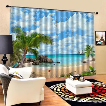 3D Blue sky Beach Logu Aizkari Sabiezēt, lai Dzīvojamā Istaba Guļamistaba Dekoratīvās Virtuves Aizkari, Pārklāji Ārstēšanas Meža Pasūtījuma