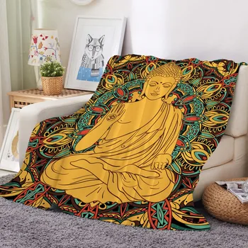 3D Drukas Budas Reliģijas Vilnas Sega Guļamistaba Flaneļa Sega Mājas Istabā Mest Segu Nap Biroja Krāsains Pūkainu Segu
