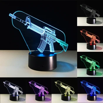 3D Nakts Apgaismojums, AK47 Mašīna Lielgabals USB LED Galda Lampa M4A1 Gaismas Atmosfēru Lampu 7 Krāsas Maiņa Pieskarieties Slēdzim Jaunums Dāvanu