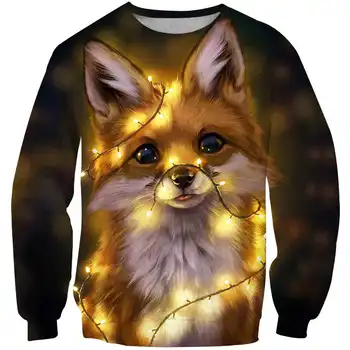 3D Zvaigžņotām debesīm fox Kaķis sporta Krekls Anime Multfilmu drukāt Zēni/meitenes drēbes Grafiskais top Apaļu kakla garām piedurknēm Džemperis sudaderas