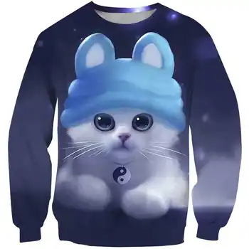 3D Zvaigžņotām debesīm fox Kaķis sporta Krekls Anime Multfilmu drukāt Zēni/meitenes drēbes Grafiskais top Apaļu kakla garām piedurknēm Džemperis sudaderas