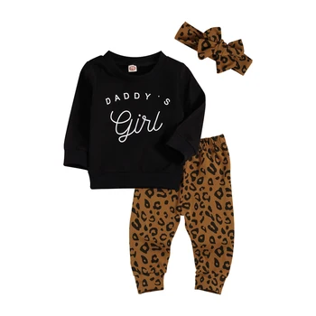 3Pcs Bērnu ir Meitenes, Zēni Apģērbu Komplekts Leopards Izdrukāt Uzvalkā, ar garām Piedurknēm Džemperis Džemperis Top ar Garās Bikses un Iespiests Hairband