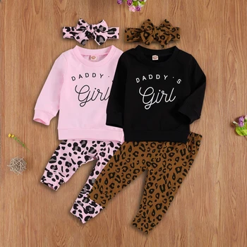 3Pcs Bērnu ir Meitenes, Zēni Apģērbu Komplekts Leopards Izdrukāt Uzvalkā, ar garām Piedurknēm Džemperis Džemperis Top ar Garās Bikses un Iespiests Hairband