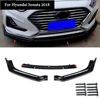3pcs/ Komplekts Auto Priekšējā Bufera Lūpu Vāku Apdari par Hyundai Sonata Hybrid 2018 Eksterjera Daļas, Auto Spīdīgi Melns Priekšējais Bamperis ABS
