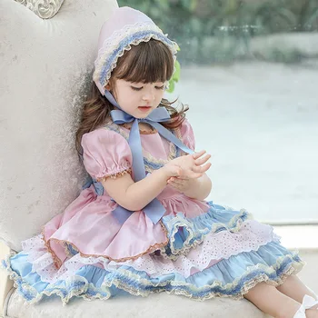 3PCS Meitene Princese Dreess Baby Kid Lolita spāņu Stila Bērnu Puses Kārtojumu Bumbu Kleita Augstas klases Pasūtījuma