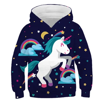 4-14 gadu veciem modes 3D unicorn drukāt pelēkā vārna zēniem un meitenēm sporta krekls Ikdienas pelēkā vārna silts ziemas pelēkā vārna