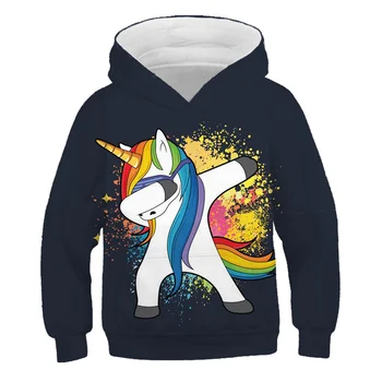 4-14 gadu veciem modes 3D unicorn drukāt pelēkā vārna zēniem un meitenēm sporta krekls Ikdienas pelēkā vārna silts ziemas pelēkā vārna