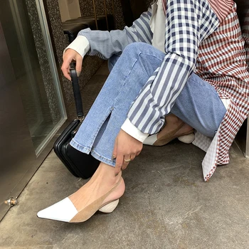 4.5 cm dīvaini papēži sūkņi īstas ādas dāmas kurpes paslīdēt uz klasisko biroja lady kleita norādīja toe sieviešu pavasara WMN18 MUYISEXI