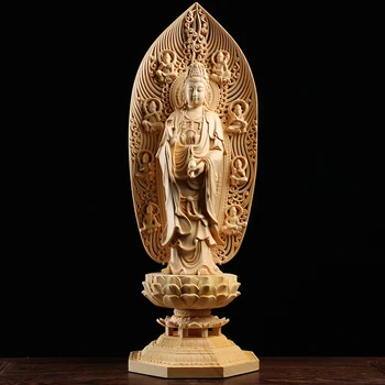 42cm 3PCS Rietumu Trīs Budas Cipreses Koka Statuja Feng Shui Budas Zāle Pielūgšanas Amitabha Guanyin Bodhisatva Mājas Dekoru