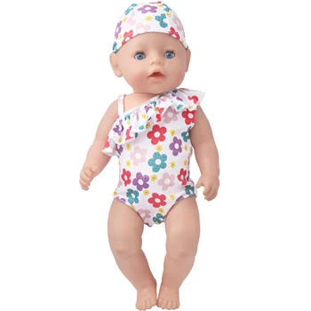 43 cm bērnu lelles peldkostīmi Izdrukāt pavada viengabala peldkostīmu un cepurīti Amerikāņu jaundzimušo svārki Bērnu rotaļlietas fit 18 collu Meitenes, lelle f889