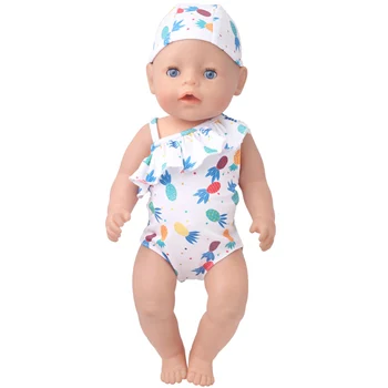 43 cm bērnu lelles peldkostīmi Izdrukāt pavada viengabala peldkostīmu un cepurīti Amerikāņu jaundzimušo svārki Bērnu rotaļlietas fit 18 collu Meitenes, lelle f889