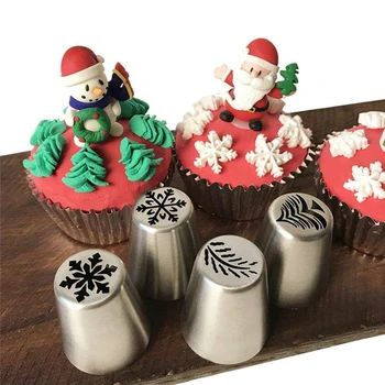 4gab/set Kūka Krēms Uzgalis Mīklas Līdzeklis Nerūsējošā Tērauda Cupcake krievijas Konditorejas Krēms Padomus Bakeware Ziemassvētku Apledojuma Cauruļu Uzgaļi