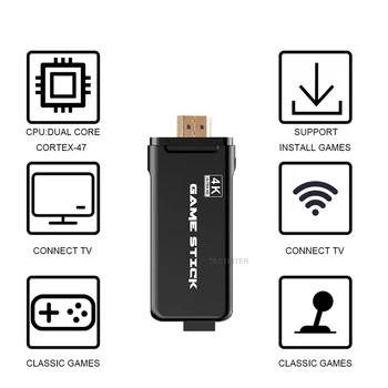 4K Video Spēļu Konsole, 64GB 2.4 G, Dubultā Bezvadu Kontrolieris Gamepad Atbalsts PS1 Classic Retro Spēļu Konsoli HDMI-Saderīgam Izejas