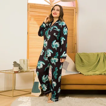 4XL Plus Lieluma Rudens Sieviešu Pidžamas Jauki, Labas Kvalitātes Lapas Drukas Pajama Komplekti Jauki Gadījuma Pijama Pijimas Homewear Sleepwear
