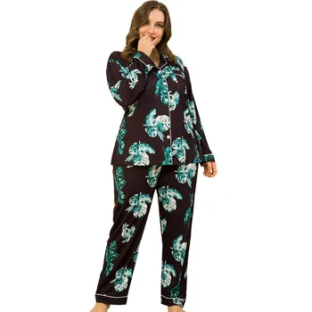4XL Plus Lieluma Rudens Sieviešu Pidžamas Jauki, Labas Kvalitātes Lapas Drukas Pajama Komplekti Jauki Gadījuma Pijama Pijimas Homewear Sleepwear