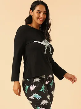 4XL Plus Lieluma Sievietēm Rudens Dinozauru Jauki Drukāšanas Pajama Komplekti ar garām Piedurknēm Mīksta Pidžamas Pidžamas Sleepwear Rudens Homewear 2020