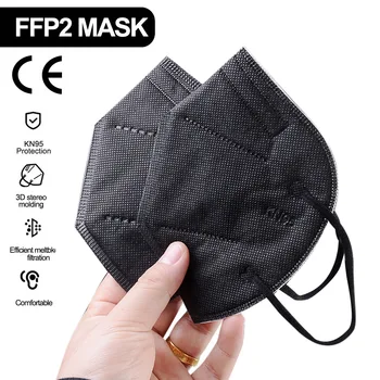5-100gab Kn95 Mascarilla Black Atkārtoti FFP2 Maska 5 slāņi Izmantojamais Aizsardzības Elpojošs Masque Sejas maska Mutes maska ffp2mask
